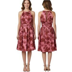 Kristin Davis Women's Pink Red Floral Silk Halter Fit And Flare Dress Size 2